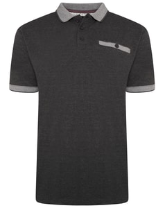 KAM Pique Jacquard Polo Shirt Charcoal Marl